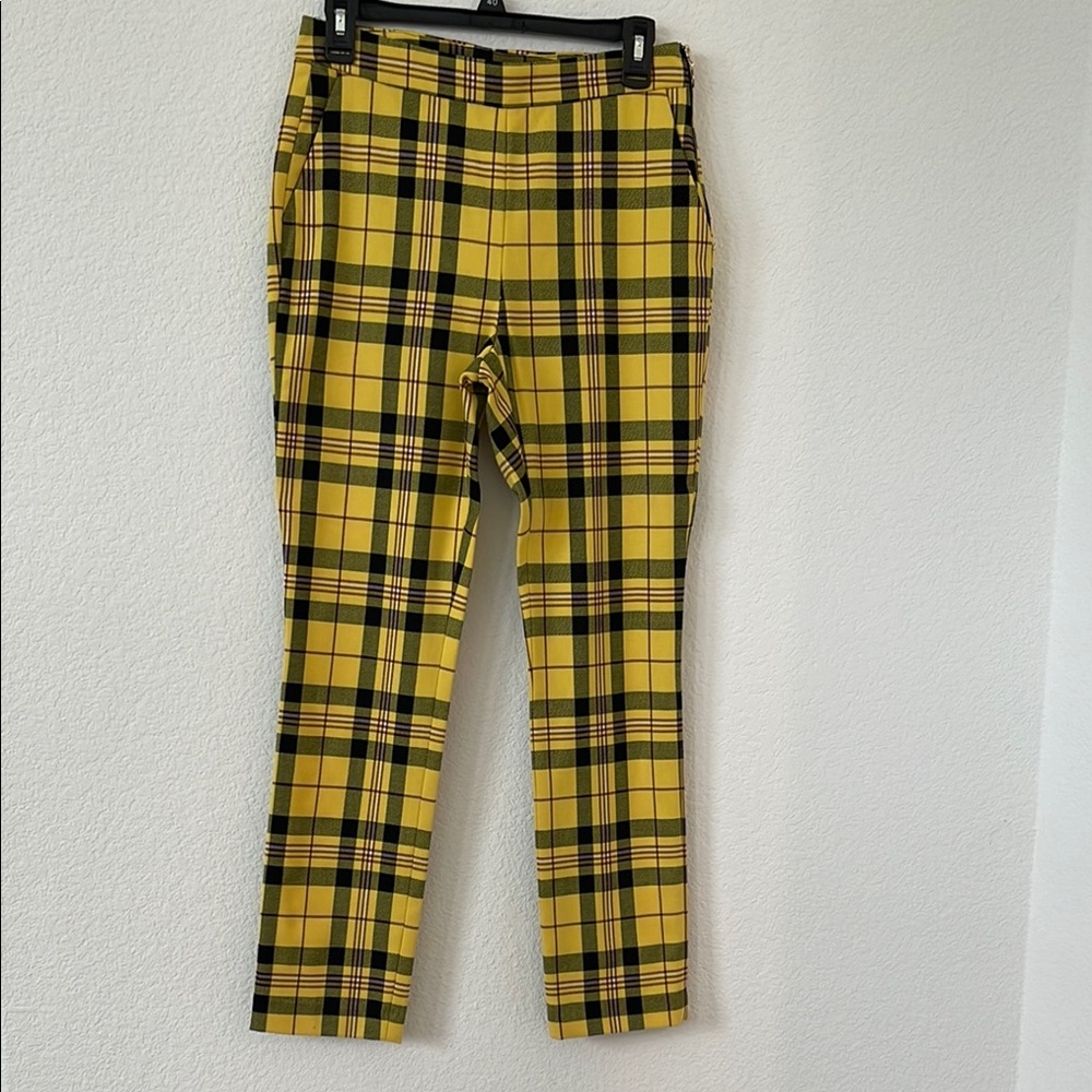 Zara Yellow & Black Plaid Cropped Pants